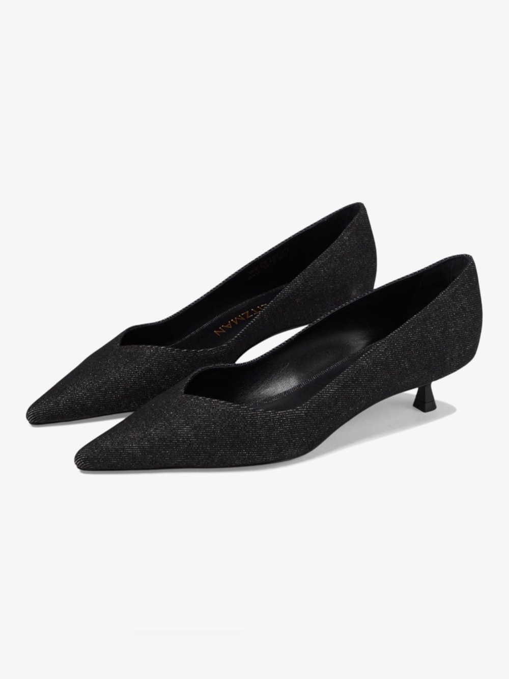 Stuart Weitzman Eva Kitten Heel Pump in Black Shimmering Glitter